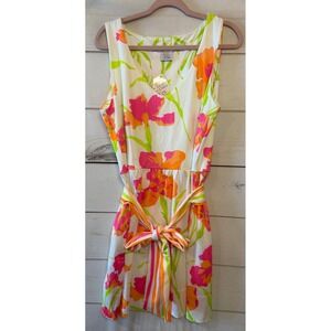 Gretchen Scott Women XL Jersey Date Night Iconic Iris Floral Dress White Multi